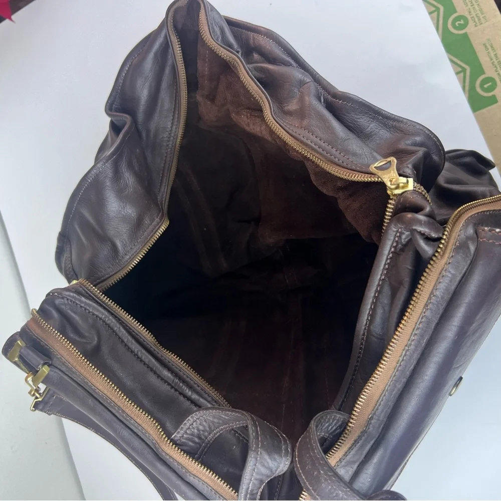 Vintage Men’s Brown Leather Convertible Travel Bag Briefcase Work Bag